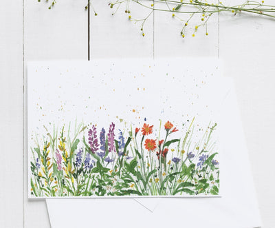Watercolor Wildflower Folded Greeting Card 5x7 in, blank greeting card, flower stationery, thank you cards, card for mom, card for friend