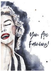 Watercolor Marylin Monroe card 5x7 in blank greeting card, birthday card, thank you card, encouragement, card for friend, card for partner