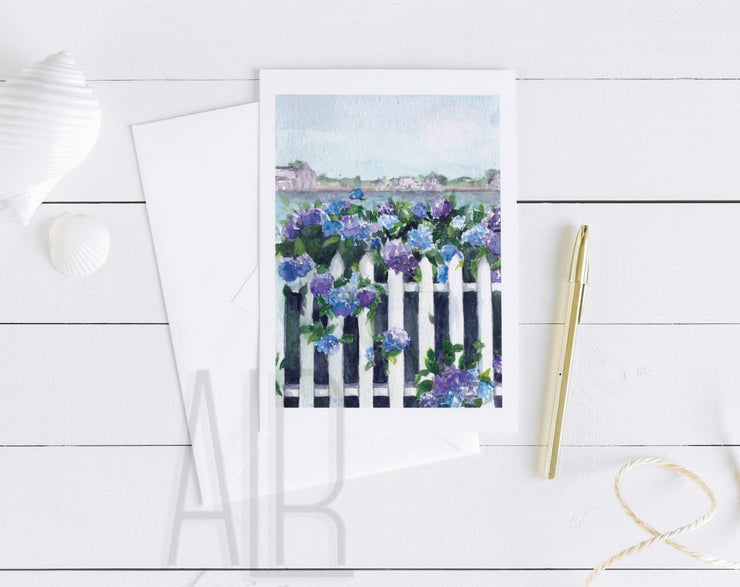 Watercolor Summer Hydrangeas blank greeting card,  thank you card, birthday card, mothers day, coastal art, cards for moms, cards for friend