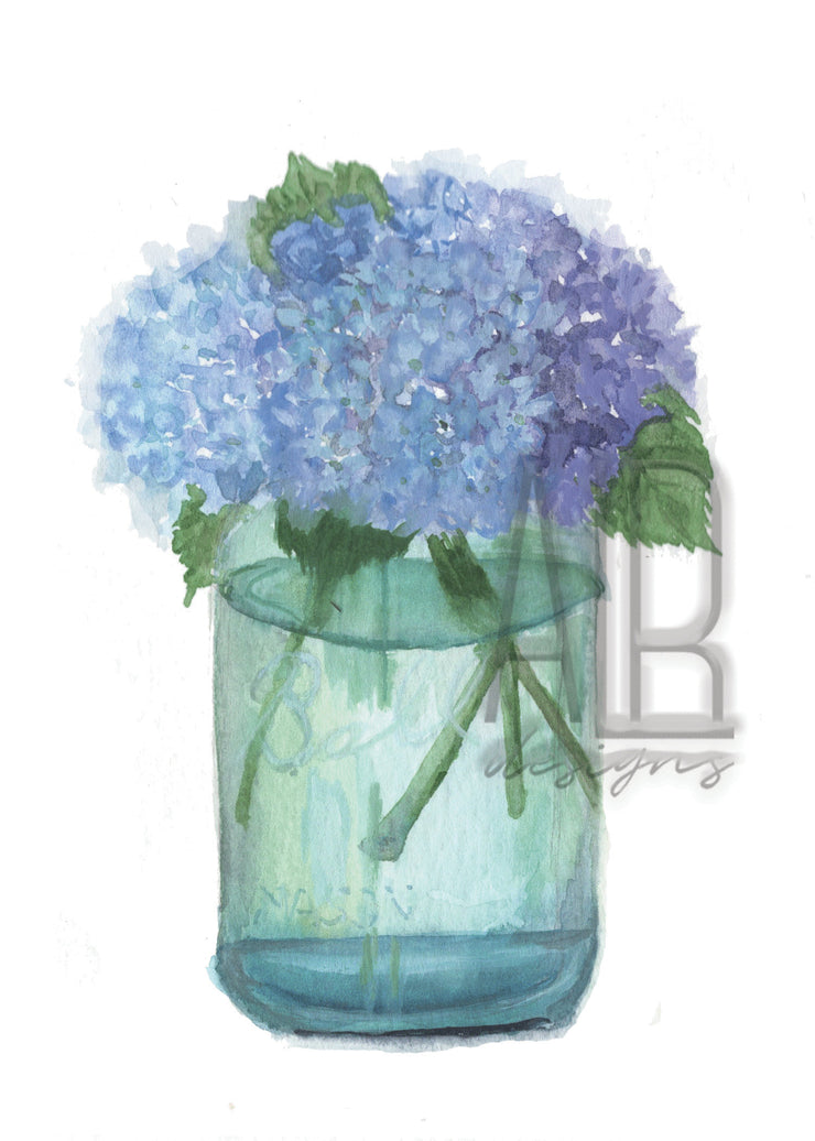 Hydrangea Mason Jar Greeting Card 5x7 in blank greeting card, floral stationery, thank you card, congratulations card, thinking of you