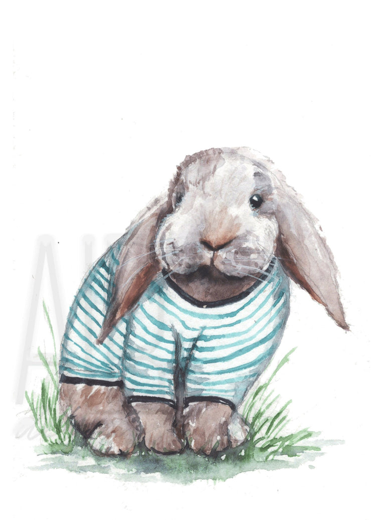 Easter Bunny in shirt 5x7 in blank greeting card, bunny lover card, easter card, cute bunny card, nautical animal card, easter card for kids