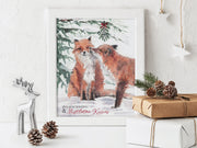 Holiday Foxes 8x10 & 5x7 Print, christmas wall art, christmas decoration, woodland holiday decor, christmas wall art, couples christmas art