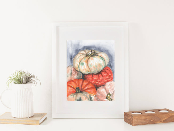 Watercolor Pumpkins Print 18x10 & 5x7, fall art, fall decor, pumpkin art, wall art, home decor, autumn art, rustic pumpkins painting