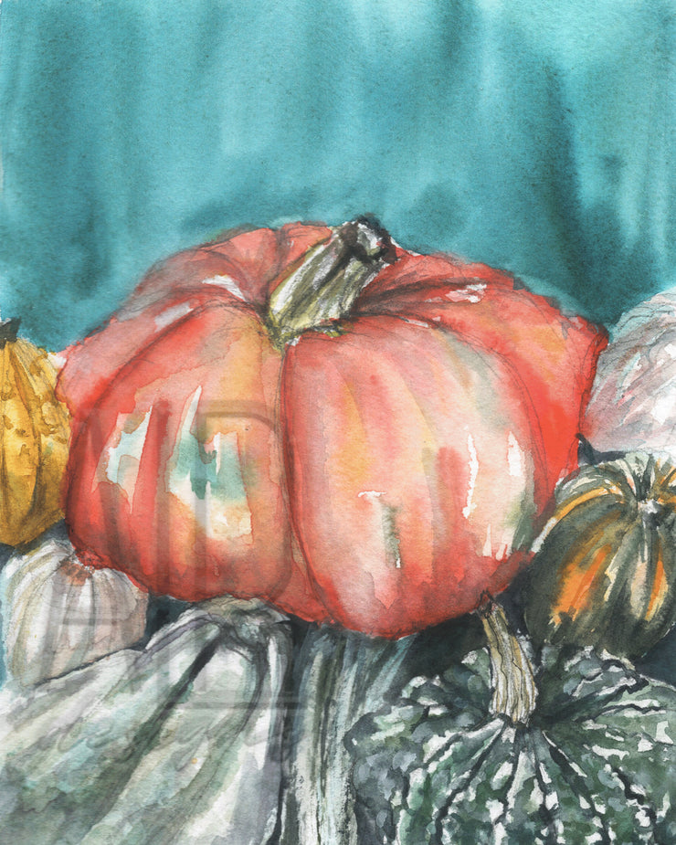 Watercolor Pumpkins Print 2, 18x10 & 5x7, fall art, fall decor, pumpkin art, wall art, home decor, autumn art, rustic pumpkins painting