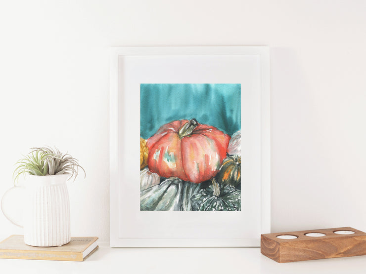 Watercolor Pumpkins Print 2, 18x10 & 5x7, fall art, fall decor, pumpkin art, wall art, home decor, autumn art, rustic pumpkins painting