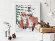 Holiday Foxes 8x10 & 5x7 Print, christmas wall art, christmas decoration, woodland holiday decor, christmas wall art, couples christmas art