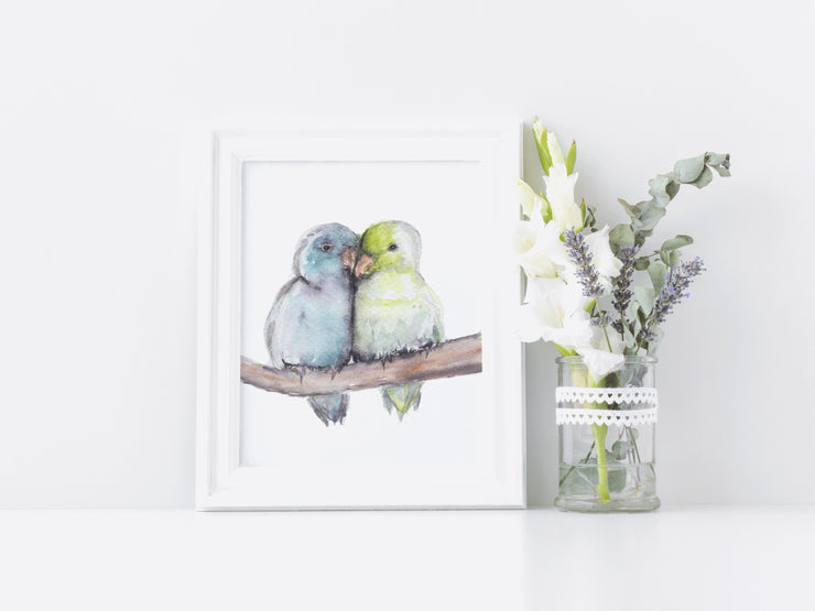 Watercolor Lovebirds 2 8x10 & 5x7 Print, art print, wall art, home decor, bird art, couples art, animal art