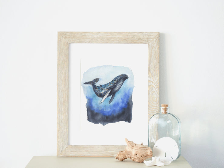 Floral Whale!  8x10 & 5x7 Print, art print,  wall art, coastal home decor,  nautical art,  whale art, floral watercolor art