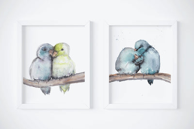 Lovebirds set,  2 PRINTS, gallery watercolor wall art, bird art, home decor, bird painting, couples art,