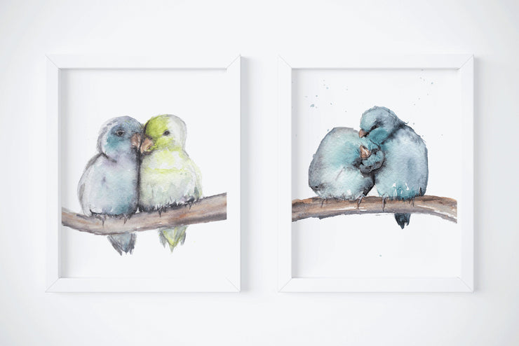 Lovebirds set,  2 PRINTS, gallery watercolor wall art, bird art, home decor, bird painting, couples art,