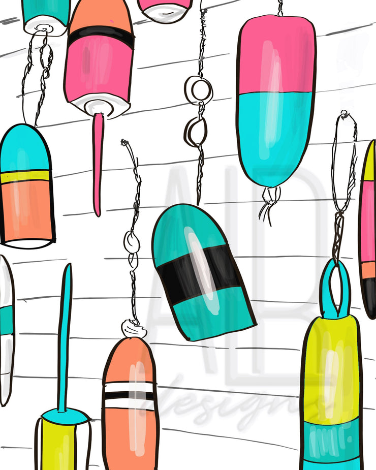 Bright Buoy art print  8x10 & 5x7 ,  neon art, colorful wall art,  coastal decor, nautical art