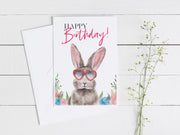 Bunny Birthday Card! Folded 5x7 in blank greeting card, bunny art, cute birthday card, cards for kids, funny birthday card