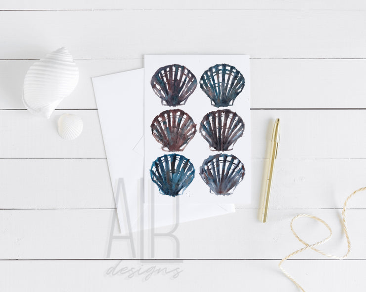 Watercolor Seashells greeting card, blank card, thank you card, coastal art, cards for friends, shell art, nautical greeting cards, birthday