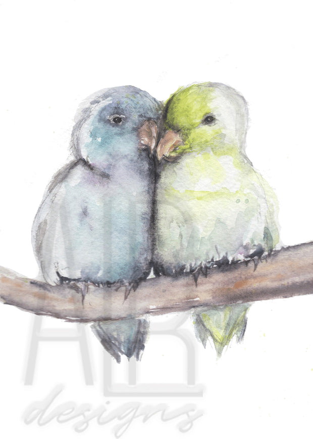 2 Lovebirds Greeting Card 5x7 in blank greeting card, bird art, card for partner, card for friend, card for bird lovers, anniversary card,