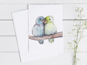 2 Lovebirds Greeting Card 5x7 in blank greeting card, bird art, card for partner, card for friend, card for bird lovers, anniversary card,
