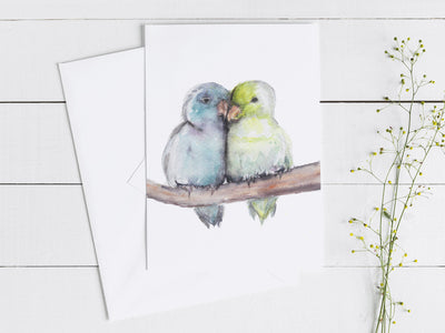 2 Lovebirds Greeting Card 5x7 in blank greeting card, bird art, card for partner, card for friend, card for bird lovers, anniversary card,