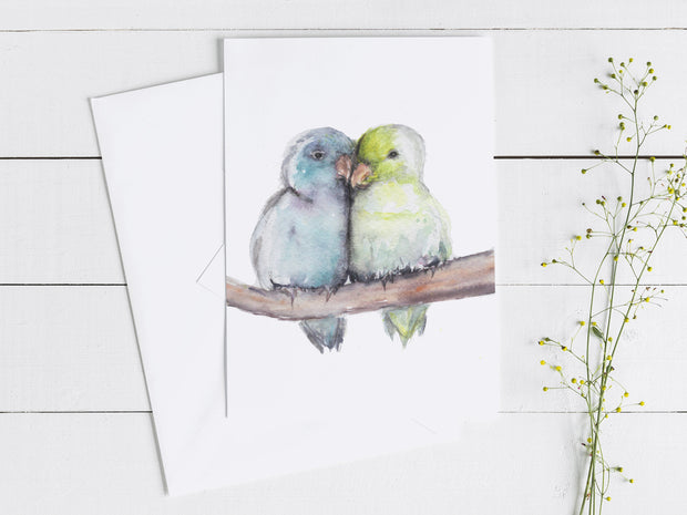 2 Lovebirds Greeting Card 5x7 in blank greeting card, bird art, card for partner, card for friend, card for bird lovers, anniversary card,