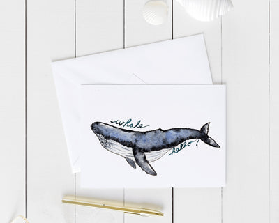 Whale Hello! watercolor whale greeting card print, cards to say hi, everyday cards, thank you cards, blank cards, pun cards, cute cards