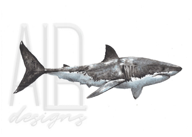 Watercolor Shark card! Folded 5x7 in blank greeting card, shark art, cards for shark lovers, cards for kids, card for partner, card for guys