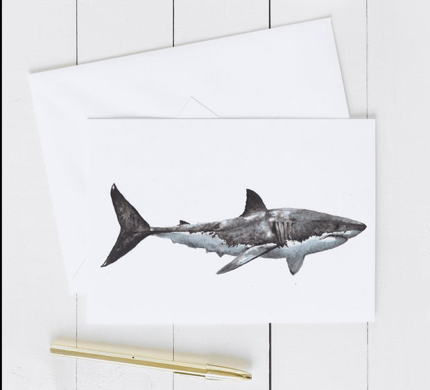 Watercolor Shark card! Folded 5x7 in blank greeting card, shark art, cards for shark lovers, cards for kids, card for partner, card for guys