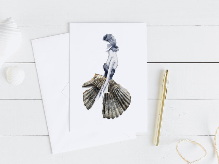 Shell Lady 5 x 7 in. blank greeting card,  card for friend, birthday card, thank you card, stationery, seashell lover card, shell art