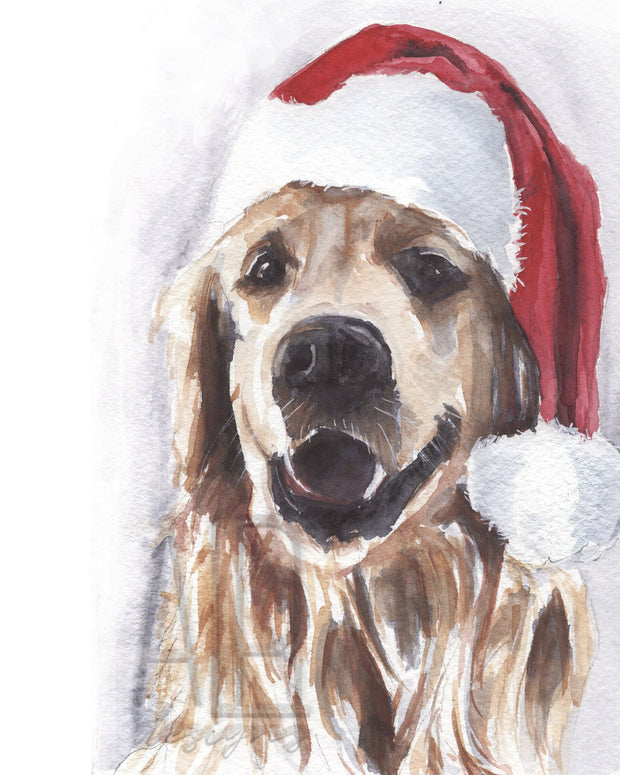 Santa Dog 8x10 & 5x7 Print, christmas wall art, animal christmas art, pet christmas decor, christmas decorations, cute holiday decor,