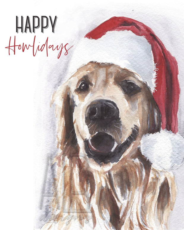 Santa Dog 8x10 & 5x7 Print, christmas wall art, animal christmas art, pet christmas decor, christmas decorations, cute holiday decor,