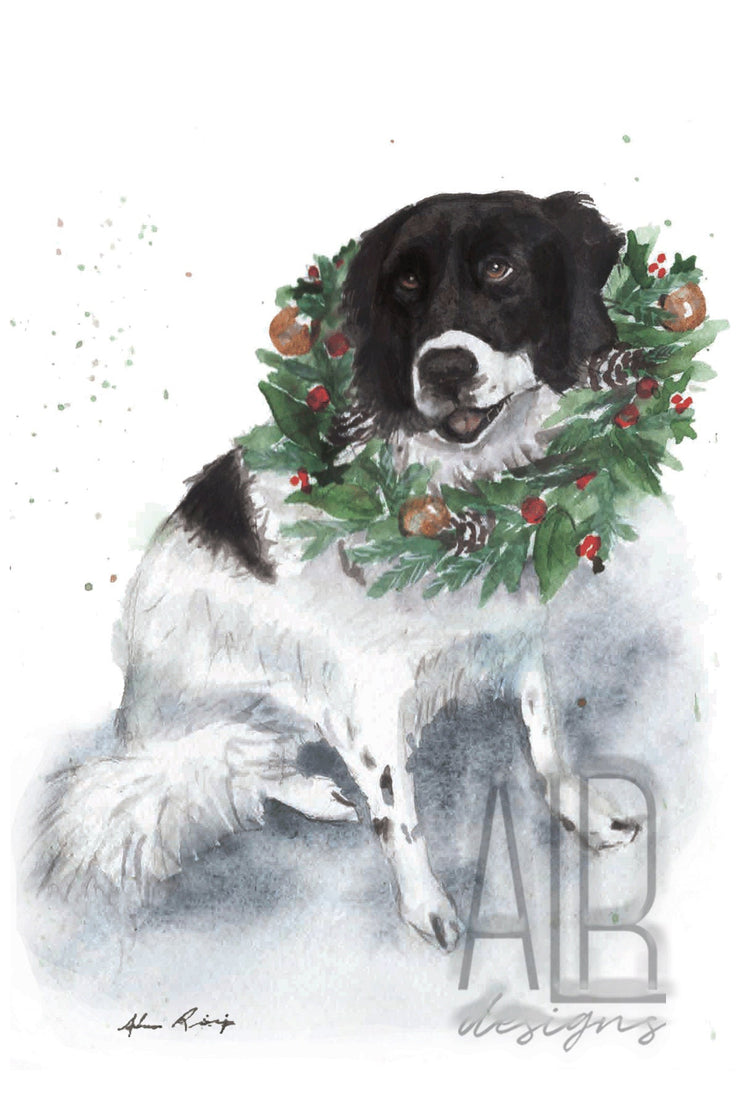 Festive Dog  5x7  Christmas greeting card, holiday card, golden doodle christmas card, animal holiday card, pet christmas card