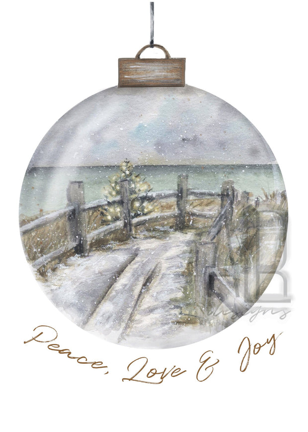 Snowy Beach 5x7in  Christmas greeting card, holiday card, beach christmas card, nautical holiday card, coastal christmas card
