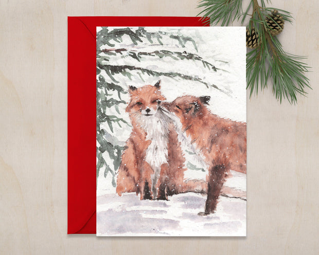 Christmas Foxes 5x7in  Christmas greeting card, holiday greeting card, animal christmas card, card for partner, woodland art, couples