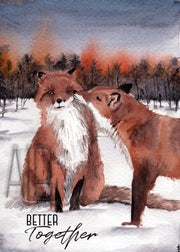 Better Together, Winter Foxes 5x7, card for partner, woodland art, couples card, anniversary card, valentines day card