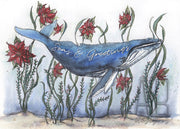 Poinsettia Whale! 5x7in  Christmas greeting card, whale holiday card, ocean christmas card, nautical christmas card,