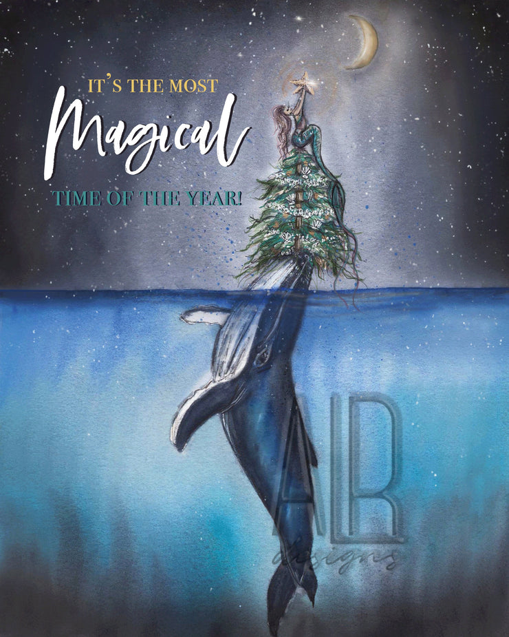 Christmas Mermaid & Whale 8x10 & 5x7 Fine Art Print – ALR Designs