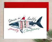 Jawly Shark 5x7  Christmas greeting card, holiday card, christmas card, shark holiday card, funny christmas card, nautical christmas card