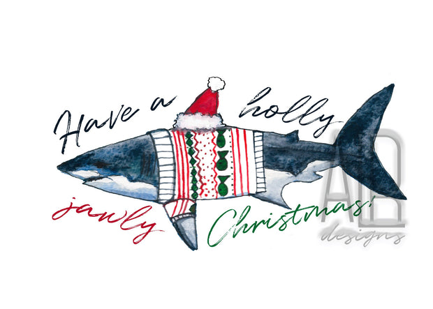 Jawly Shark 5x7  Christmas greeting card, holiday card, christmas card, shark holiday card, funny christmas card, nautical christmas card