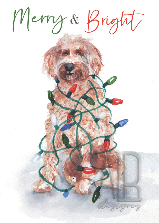 Merry Doodle 5x7  Christmas greeting card, holiday card, golden doodle christmas card, animal holiday card, pet christmas card