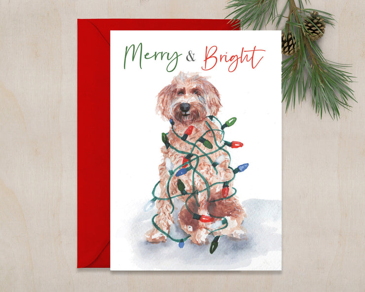 Merry Doodle 5x7  Christmas greeting card, holiday card, golden doodle christmas card, animal holiday card, pet christmas card