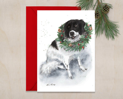 Festive Dog  5x7  Christmas greeting card, holiday card, golden doodle christmas card, animal holiday card, pet christmas card