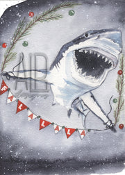 FALALA-Shark  5x7in  Christmas greeting card, holiday card, funny christmas cards, nautical christmas card, shark christmas card