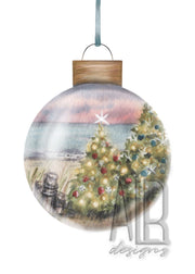 Christmas Beach Ornament 5x7in  Christmas greeting card, holiday card, beach christmas cards, nautical christmas card