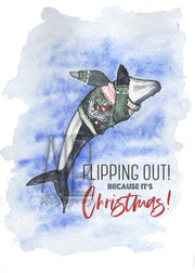 Flipping out its Christmas! 5x7in  Christmas greeting card, whale holiday card, funny christmas card, nautical christmas card,
