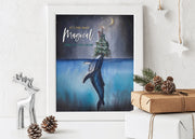 Christmas Mermaid 8x10 & 5x7 print, nautical christmas decor, christmas decoration, mermaid art, nautical christmas, coastal christmas decor
