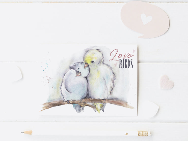 Watercolor Lovebirds 5x7 blank greeting card, card for partner, card for spouse, card for friend, bird lover card, valentine&#39;s day card,