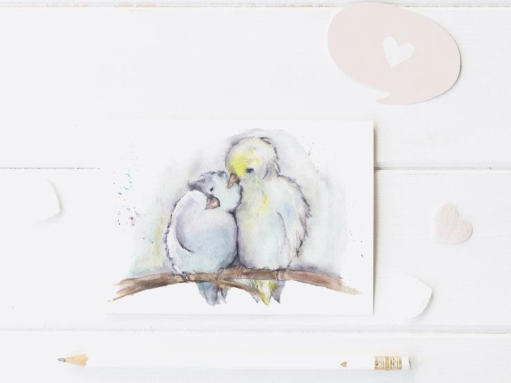 Watercolor Lovebirds 5x7 blank greeting card, card for partner, card for spouse, card for friend, bird lover card, valentine&#39;s day card,