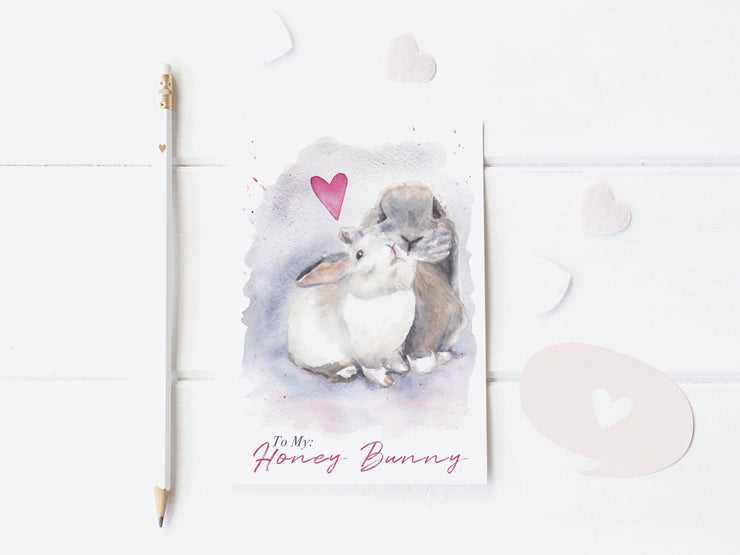 Love Bunnies 5x7 blank greeting card, card for partner, card for spouse, card for friend, bunny lover card, valentine&#39;s day card, 3 options!