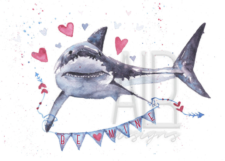 Be Mine Shark Valentines Day Card, blank greeting card, card for partner, card for friend, card for child, shark lovers valentines day card