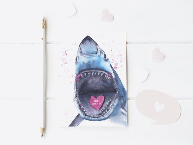 Candy Heart Shark Valentines Day Card, blank greeting card, card for partner, card for friend, shark lovers valentines day card