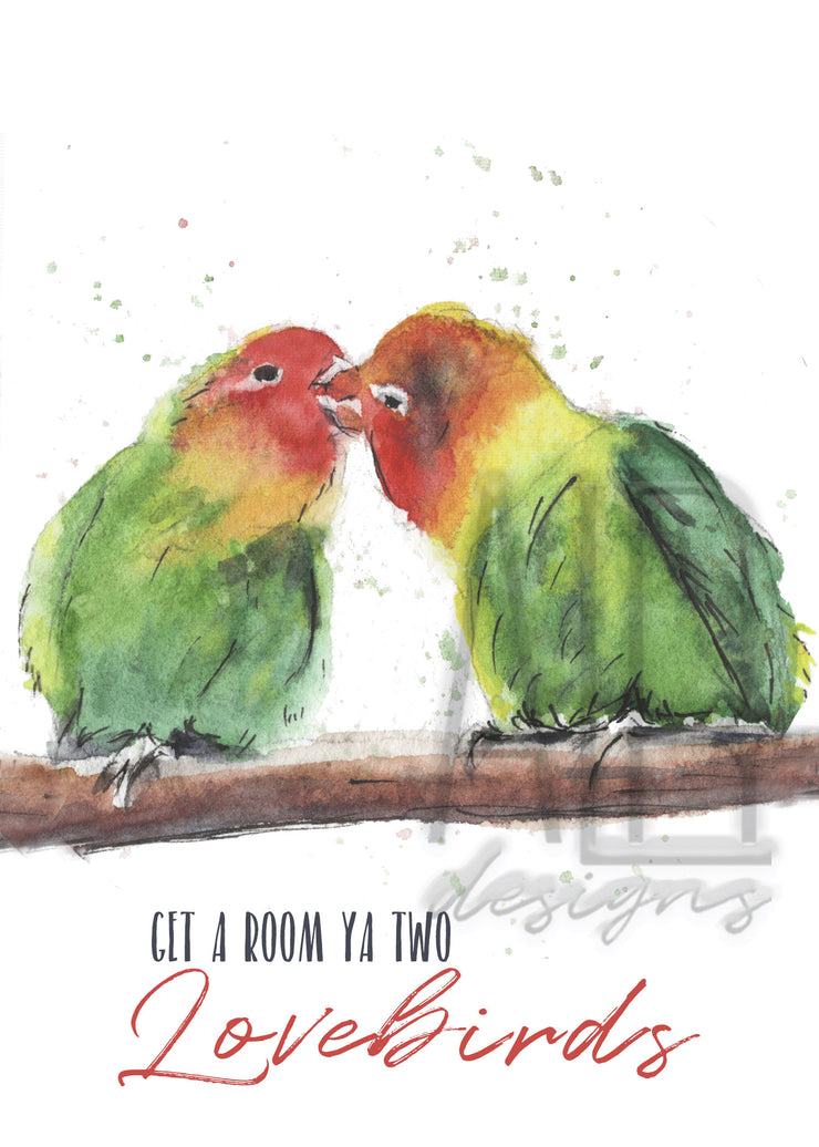 Get a room Lovebirds 5x7 blank greeting card, card for partner, card for spouse,  bird lover card, funny valentine&#39;s day card,