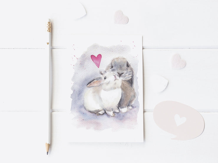 Love Bunnies 5x7 blank greeting card, card for partner, card for spouse, card for friend, bunny lover card, valentine&#39;s day card, 3 options!