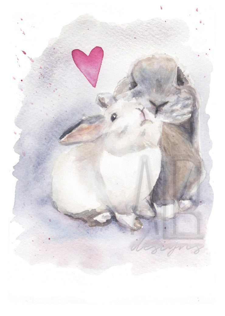 Love Bunnies 5x7 blank greeting card, card for partner, card for spouse, card for friend, bunny lover card, valentine&#39;s day card, 3 options!